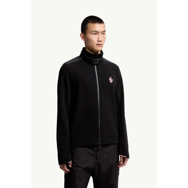 Moncler Zip-Up Polo Neck Sweatshirt in Black, view 4 | Men's Sweatshirts | Coveti