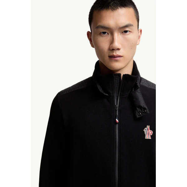 Moncler Zip-Up Polo Neck Sweatshirt in Black, view 6 | Men's Sweatshirts | Coveti
