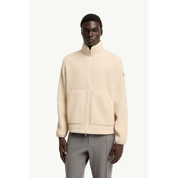 Moncler Zip-Up Sweatshirt in Light Beige, view 4 | Men's Sweatshirts | Coveti