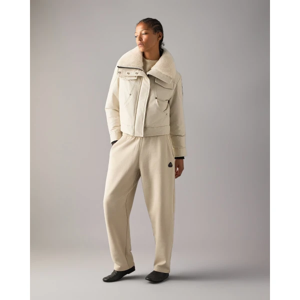 Moose Knuckles Aurora Down Trucker Jacket in Alabaster | Jackets | Coveti