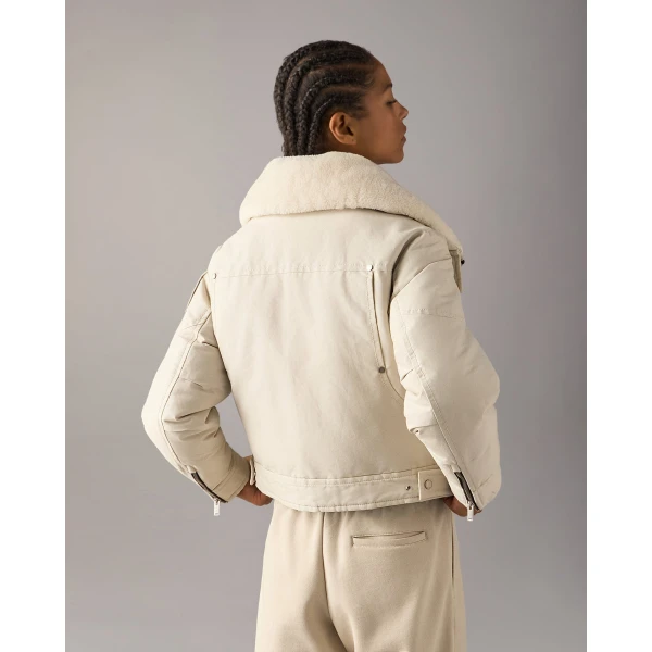 Moose Knuckles Aurora Down Trucker Jacket in Alabaster | Jackets | Coveti
