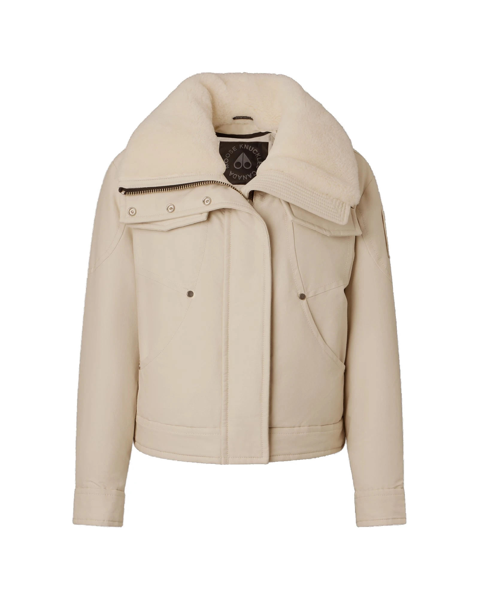 Moose Knuckles Aurora Down Trucker Jacket in Alabaster Moose Knuckles Aurora Down Trucker Jacket in Alabaster | Coveti
