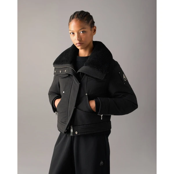 Moose Knuckles Aurora Down Trucker Jacket in Black | Jackets | Coveti