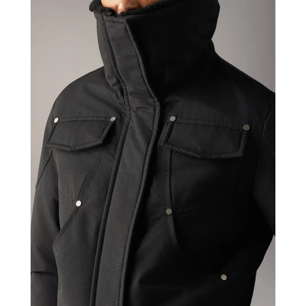 Moose Knuckles Aurora Down Trucker Jacket in Black | Jackets | Coveti