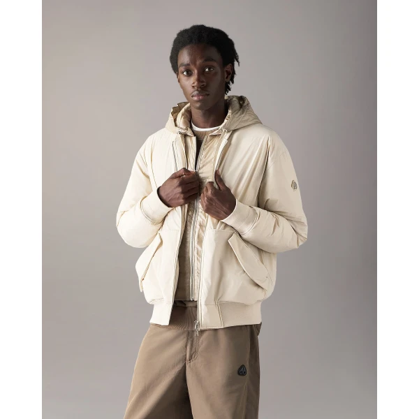 Moose Knuckles Brixton Down Bomber Jacket in Alabaster | Men Jackets | Coveti