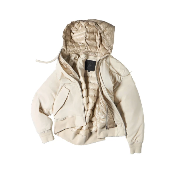 Moose Knuckles Brixton Down Bomber Jacket in Alabaster | Coveti