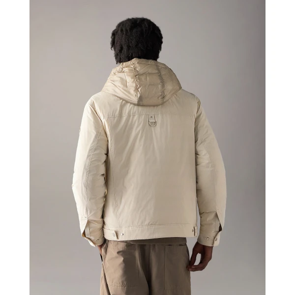 Moose Knuckles Brixton Down Trucker Jacket in Alabaster | Men Jackets | Coveti