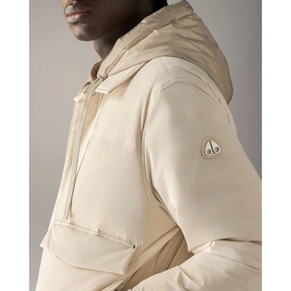 Moose Knuckles Brixton Down Trucker Jacket in Alabaster | Men Jackets | Coveti
