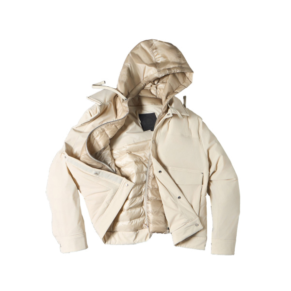 Moose Knuckles Brixton Down Trucker Jacket in Alabaster | Coveti