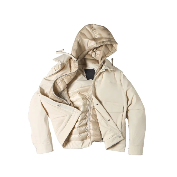 Moose Knuckles Brixton Down Trucker Jacket in Alabaster | Coveti