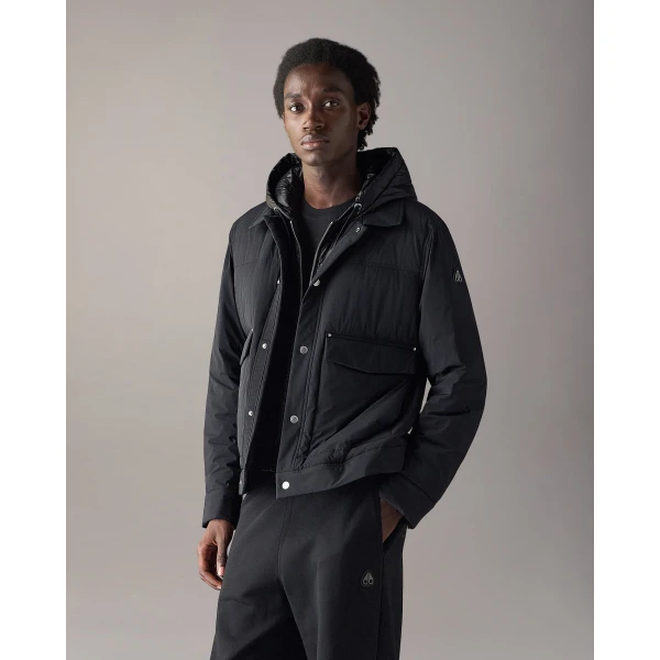 Moose Knuckles Brixton Down Trucker Jacket in Black | Men Jackets | Coveti