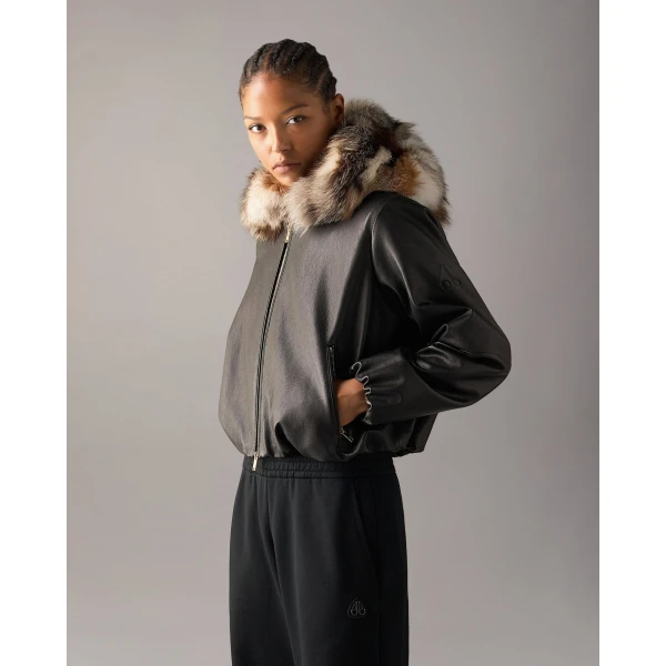 Moose Knuckles Cardin Fur & Leather Jacket in Black | Leather Jackets | Coveti