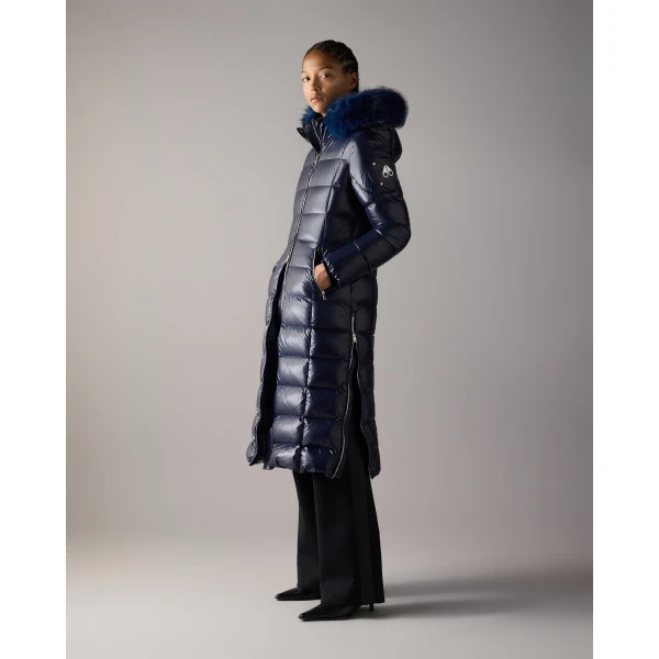 Moose Knuckles Celestia Long Down Parka in Navy | Coats | Coveti