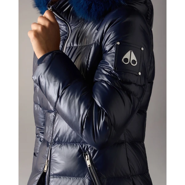 Moose Knuckles Celestia Long Down Parka in Navy | Coats | Coveti