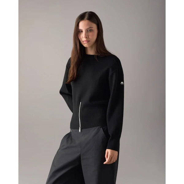 Moose Knuckles Corner Crewneck Knit Sweatshirt in Black | Sweaters | Coveti