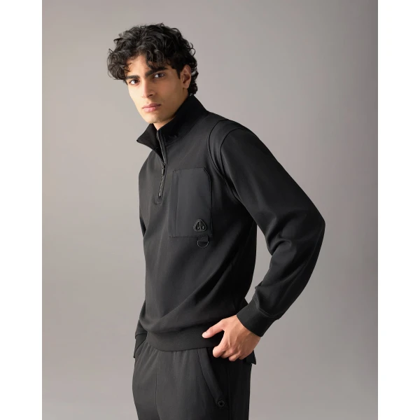 Moose Knuckles Dalon Quarter-Zip Sweatshirt in Black | Sweatshirts | Coveti