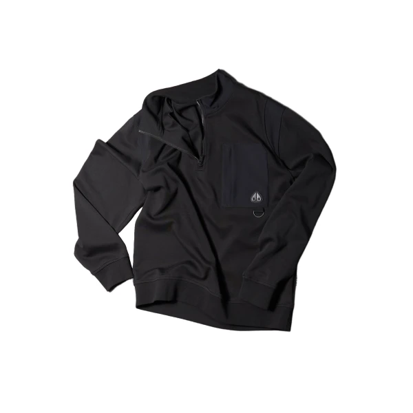 Moose Knuckles Dalon Quarter-Zip Sweatshirt in Black | Coveti