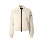 Moose Knuckles Drift Satin Bomber Jacket in Alabaster | Coveti