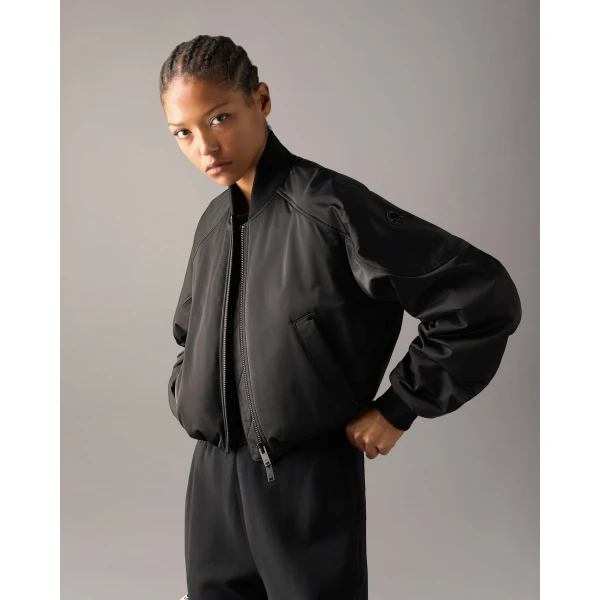 Moose Knuckles Drift Satin Bomber Jacket in Black | Jackets | Coveti