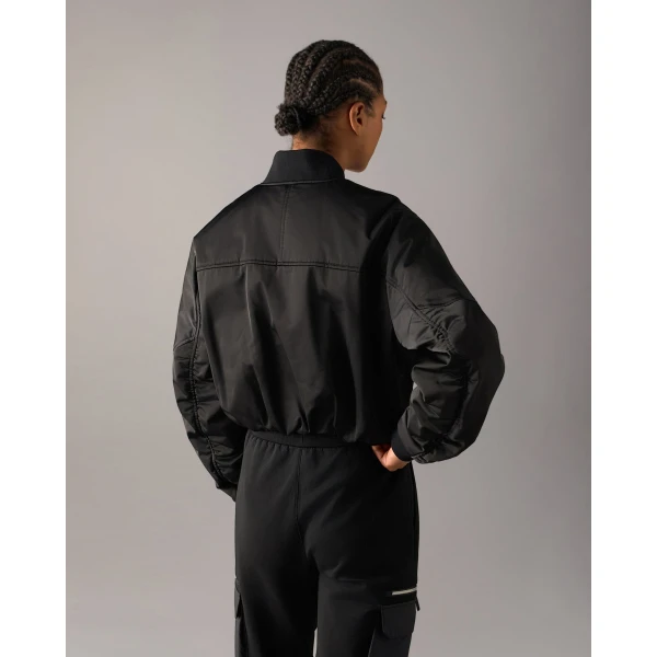 Moose Knuckles Drift Satin Bomber Jacket in Black | Jackets | Coveti