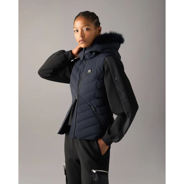 Moose Knuckles Elora Down Vest in Navy | Vests | Coveti