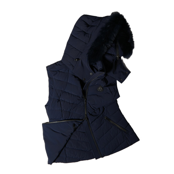 Moose Knuckles Elora Down Vest in Navy | Coveti
