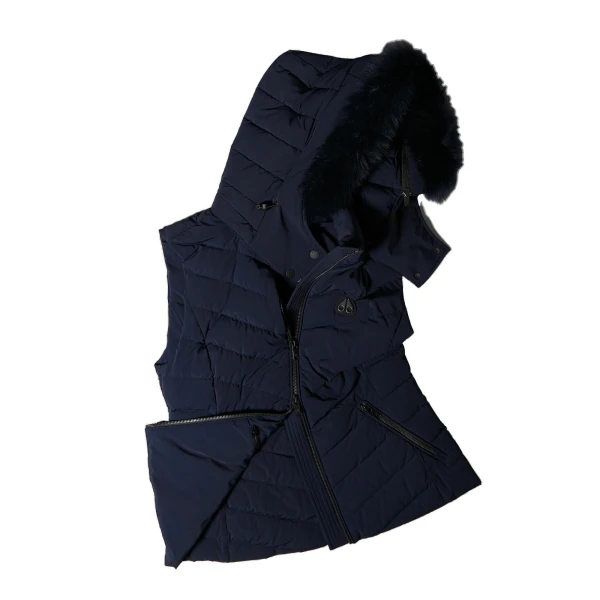 Moose Knuckles Elora Down Vest in Navy | Coveti