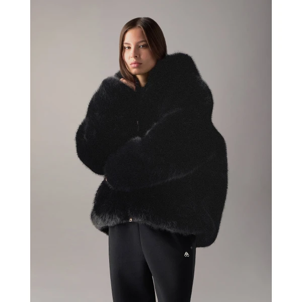 Moose Knuckles Ember Faux Fur Jacket in Black | Jackets | Coveti
