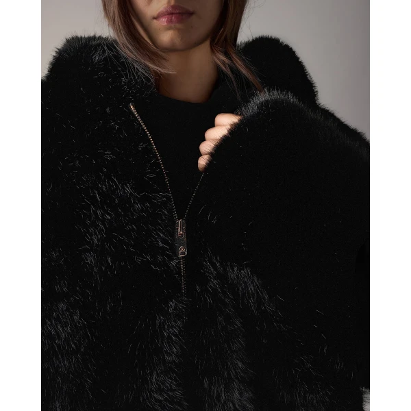 Moose Knuckles Ember Faux Fur Jacket in Black | Jackets | Coveti