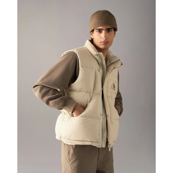 Moose Knuckles Everest Down Puffer Vest in Alabaster | Men Jackets | Coveti
