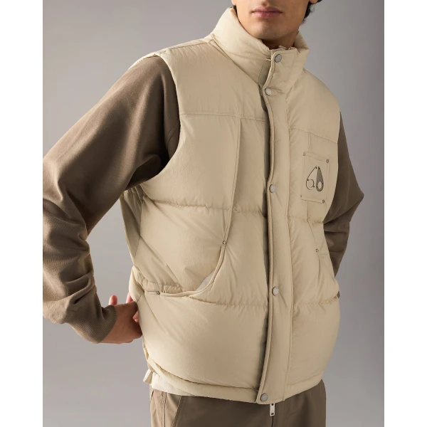 Moose Knuckles Everest Down Puffer Vest in Alabaster | Men Jackets | Coveti