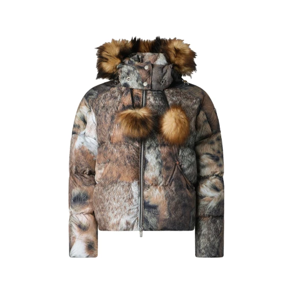 Moose Knuckles Everest Hooded Fur-Print Down Puffer in Wild and Gold | Coveti
