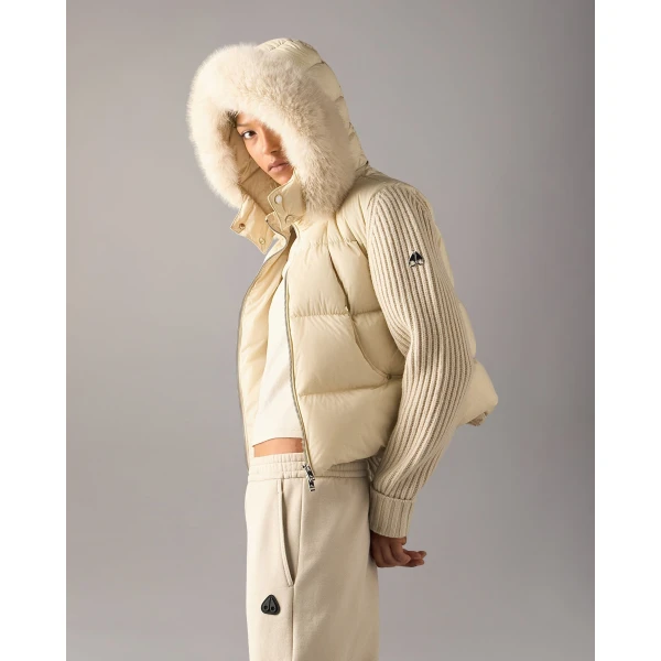 Moose Knuckles Everest Hybrid Down Jacket in Alabaster | Jackets | Coveti