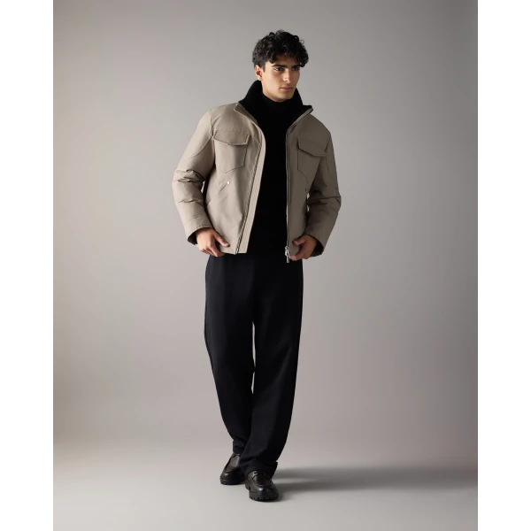Moose Knuckles Falcon Down Trucker Jacket in Ashen and Black | Men Jackets | Coveti