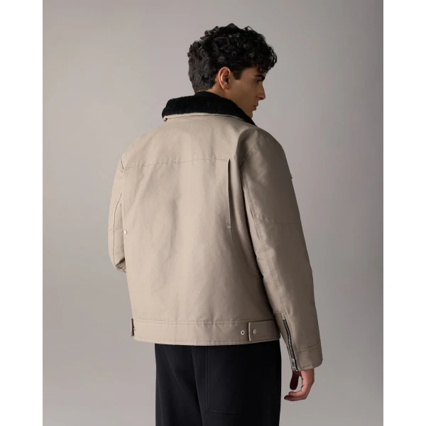 Moose Knuckles Falcon Down Trucker Jacket in Ashen and Black | Men Jackets | Coveti