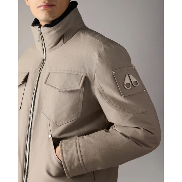 Moose Knuckles Falcon Down Trucker Jacket in Ashen and Black | Men Jackets | Coveti