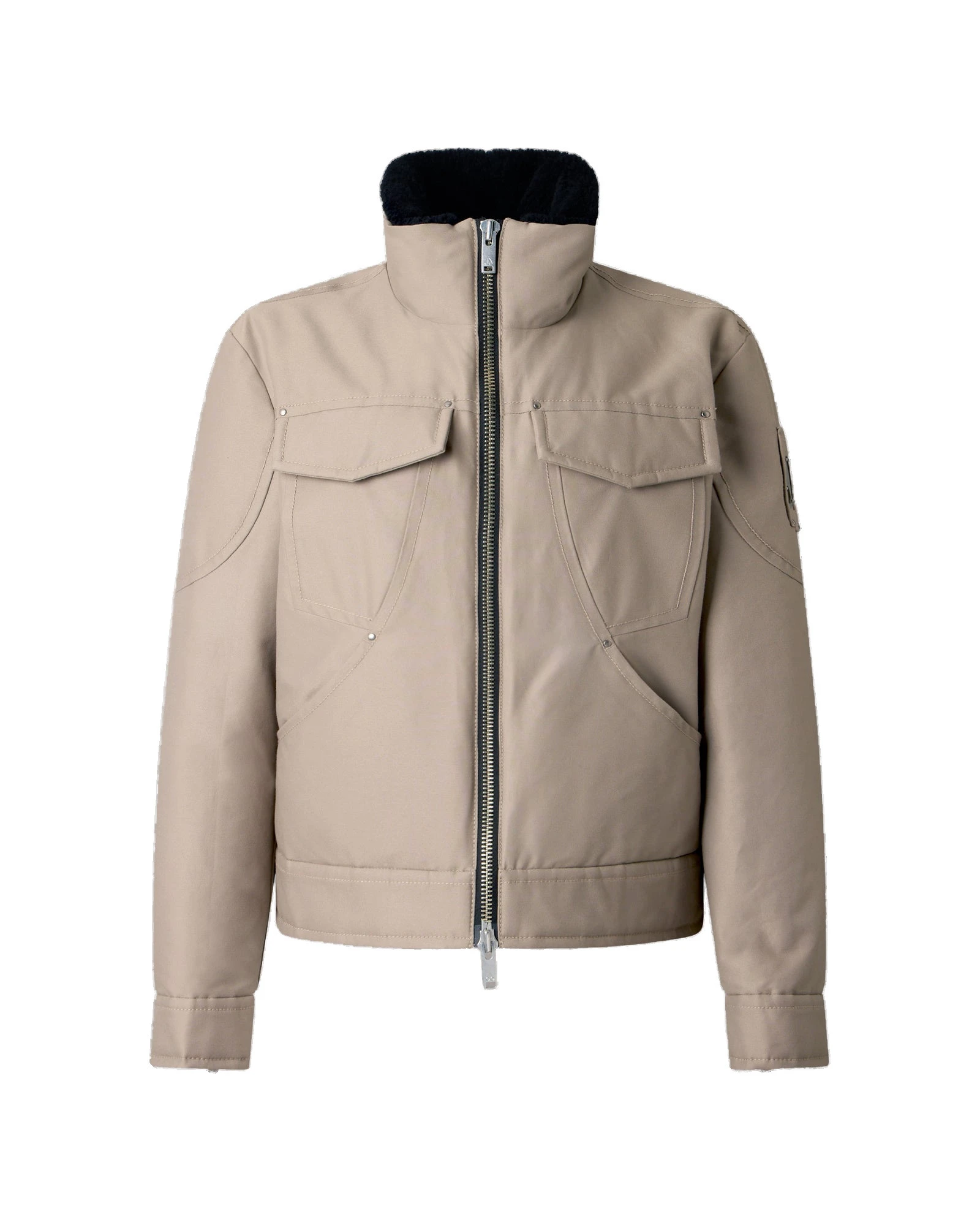 Moose Knuckles Falcon Down Trucker Jacket in Ashen and Black Moose Knuckles Falcon Down Trucker Jacket in Ashen and Black | Coveti
