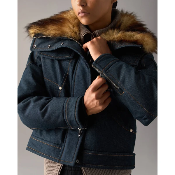 Moose Knuckles Frontier Denim & Down Trucker Jacket in Denim | Denim | Coveti