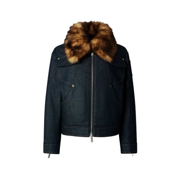Moose Knuckles Frontier Denim & Down Trucker Jacket in Denim | Coveti