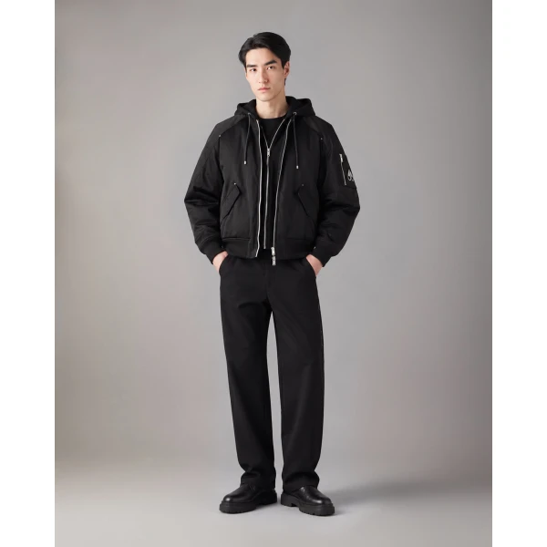 Moose Knuckles Georgie Satin Bomber Jacket in Black | Men Jackets | Coveti