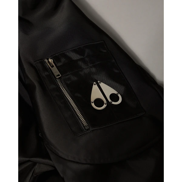 Moose Knuckles Georgie Satin Bomber Jacket in Black | Men Jackets | Coveti