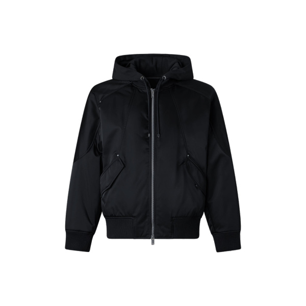 Moose Knuckles Georgie Satin Bomber Jacket in Black | Coveti