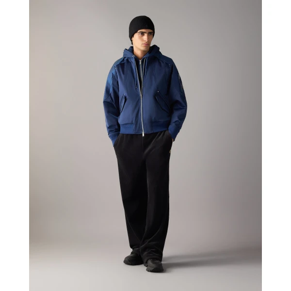 Moose Knuckles Georgie Satin Bomber Jacket in Nightfall | Men Jackets | Coveti