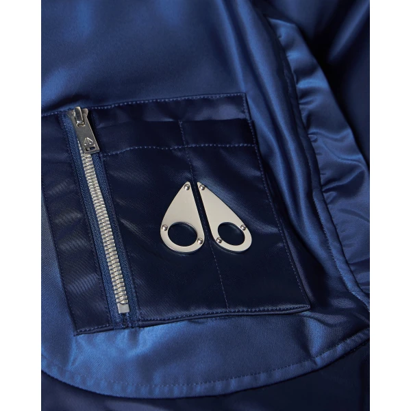 Moose Knuckles Georgie Satin Bomber Jacket in Nightfall | Men Jackets | Coveti