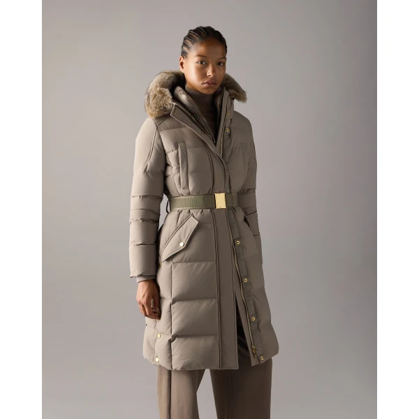Moose Knuckles Gilded Long Down Parka in Ashen and Bronze | Coats | Coveti