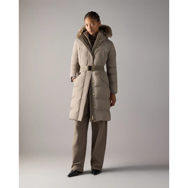 Moose Knuckles Gilded Long Down Parka in Ashen and Bronze | Coats | Coveti