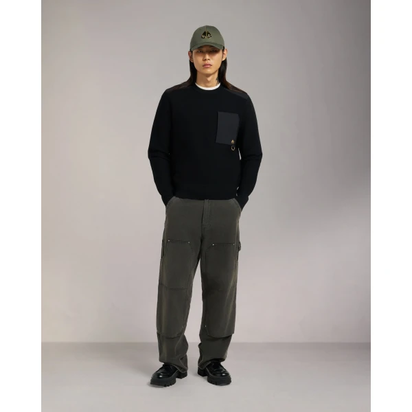 Moose Knuckles Gold Series Elowan Crewneck Sweater in Black | Men Knitwear | Coveti
