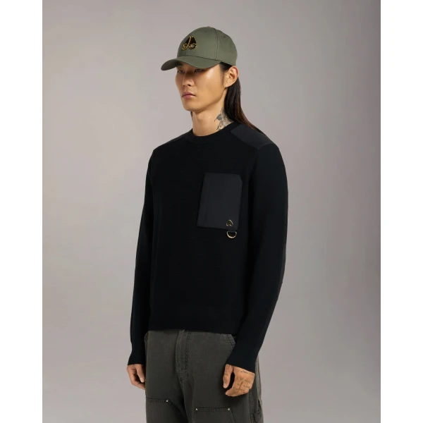Moose Knuckles Gold Series Elowan Crewneck Sweater in Black | Men Knitwear | Coveti