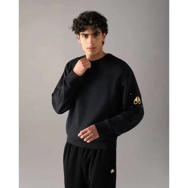 Moose Knuckles Gold Series Hartsfield Crewneck Sweatshirt in Black | Sweatshirts | Coveti