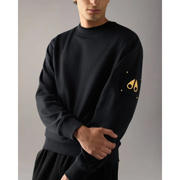 Moose Knuckles Gold Series Hartsfield Crewneck Sweatshirt in Black | Sweatshirts | Coveti